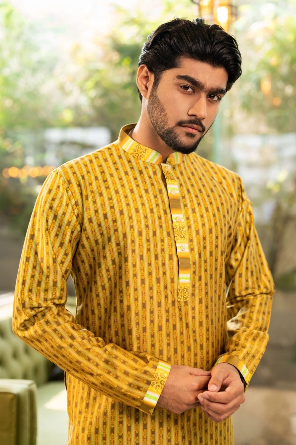 Men's Yellow Embroidered Panjabi